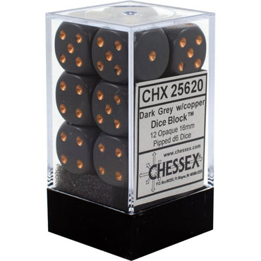 CHX 25620 Dark Grey/Copper Opaque 12 Count 16mm D6 Dice Set