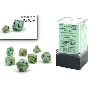 CHX 20409 Marble Green/Dark Green 7 Count Mini Polyhedral Dice Set