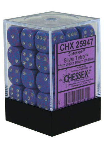 CHX 25947 Purple Speckled Silver Tetra 36 Count 12mm D6 Dice Set