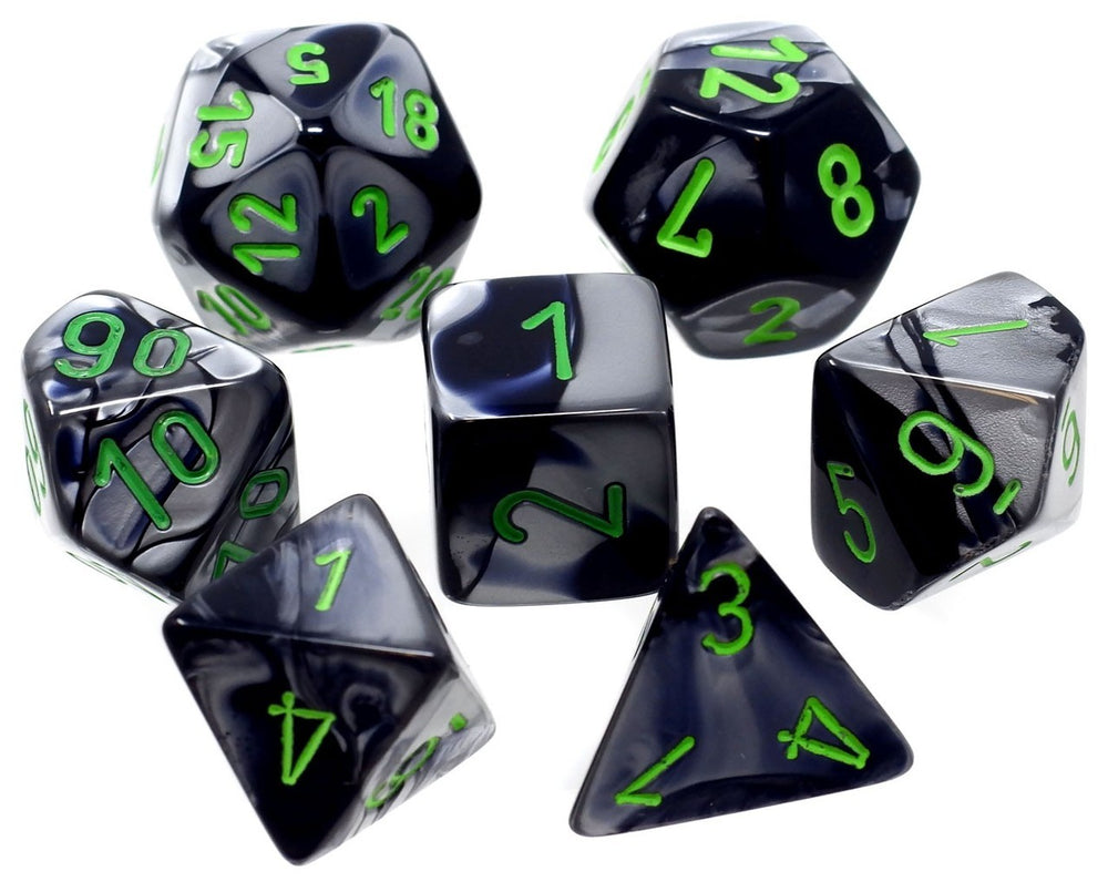 CHX 26445 Black/Grey with Green Gemini 7 Count Polyhedral Dice Set
