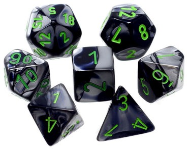 CHX 26445 Black/Grey with Green Gemini 7 Count Polyhedral Dice Set