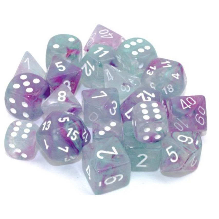 CHX 27545 Wisteria with White Nebula Luminary 7 Count Polyhedral Dice Set