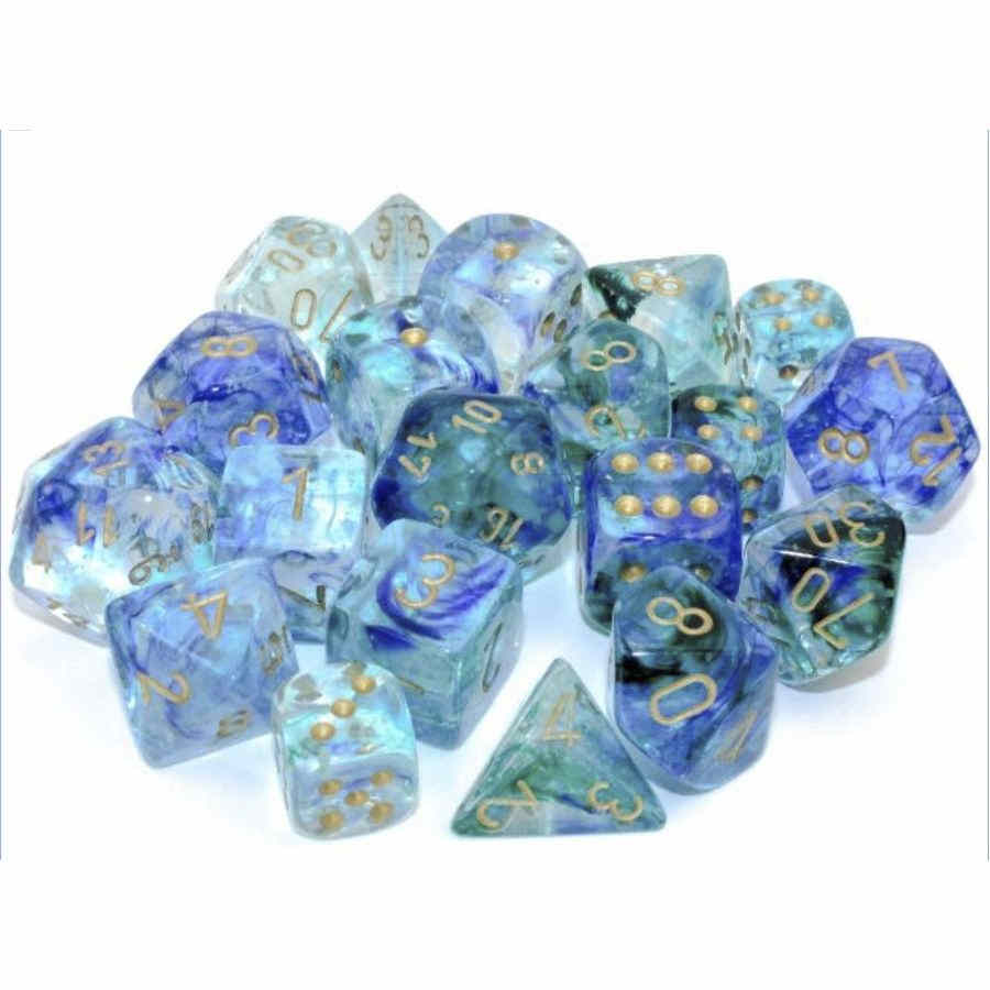 CHX 27556 Oceanic with Gold Nebula Luminary 7 Count Polyhedral Dice Set