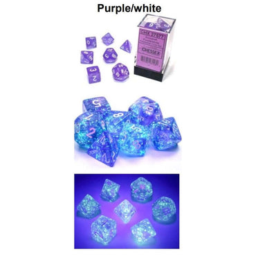 CHX 27577 Purple/White Luminary Borealis 7 Count Polyhedral Dice Set
