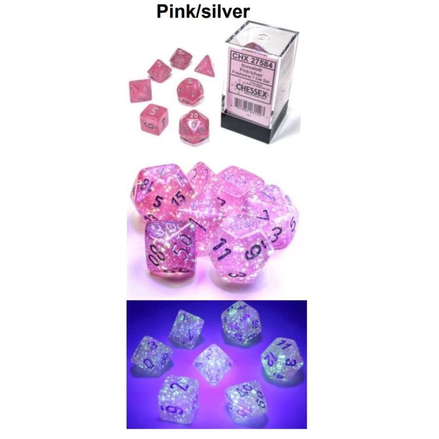 CHX 27584 Pink/Silver Luminary Borealis 7 Count Polyhedral Dice Set
