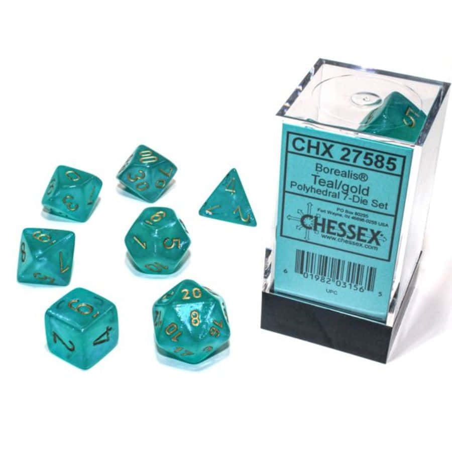 CHX 27585 Teal/Gold Luminary Borealis 7 Count Polyhedral Dice Set