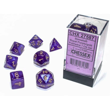 CHX 27587 Royal Purple/Gold Luminary Borealis 7 Count Polyhedral Dice Set