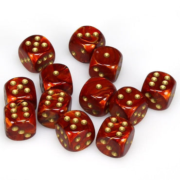 CHX 27614 Scarlet/Gold Scarab 12 Count 16mm D6 Dice Set