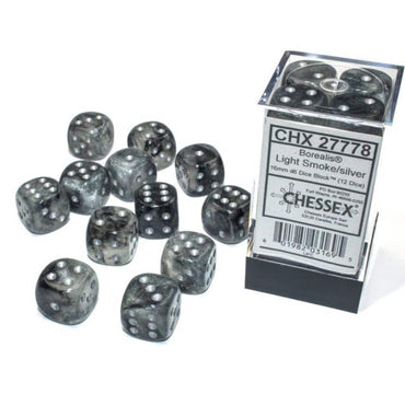 CHX 27778 Light Smoke/Silver Borealis 12 Count 16mm D6 Dice Set