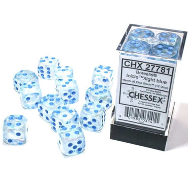 CHX 27781 Icicle/Light Blue Borealis 12 Count 16mm D6 Dice Set