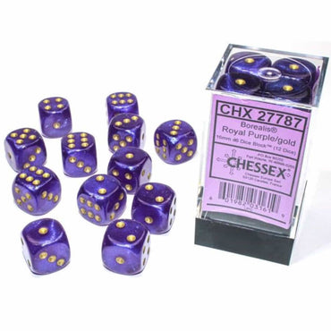 CHX 27787 Royal Purple/Gold Borealis 12 Count 16mm D6 Dice Set