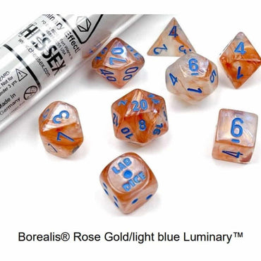 CHX 30045 Borealis Rose Gold/Light Blue 7 Count Polyhedral Dice Set