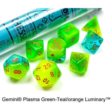 CHX 30048 Gemini Plasma Green-Teal/Orange 7 Count Polyhedral Dice Set