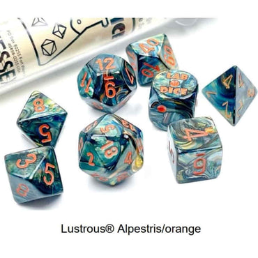 CHX 30049 Lustrous Alpestris/Orange 7 Count Polyhedral Dice Set