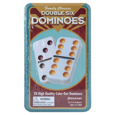 Double Six Color Dot Dominoes in Tin