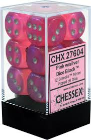 CHX 27604 Pink/Silver Borealis 12 Count 16mm D6 Dice Set