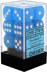CHX 27616 Caribbean Blue/White Frosted 12 Count 16mm D6 Dice Set