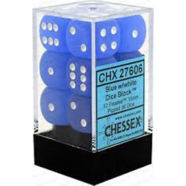 CHX 27606 Blue/White Frosted 12 Count 16mm D6 Dice Set