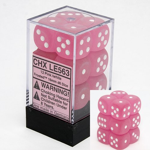 CHX 27664 Pink/White Frosted 12 Count 16mm D6 Dice Set