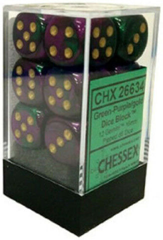 CHX 26634 Green-purple/Gold Gemini 12 Count 16mm D6 Dice Set