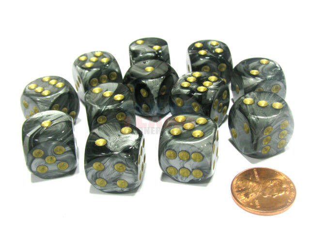 CHX 27698 Black/Gold Lustrous 12 Count 16mm D6 Dice Set